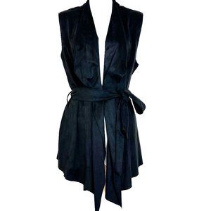 Zara Woman Black Faux Suede Belted Open Front Wrap Vest Size Small